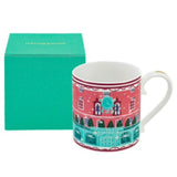 Fortnum & Mason フォートナム＆メイソン ピカデリー・ハウス クリスマス ストア ビルディング &ナイルの水色 ストライプ マグカップ ファインボーンチャイナ 陶磁器 英国製 ＆ ワイルドガーデン ティータオル ３点セット