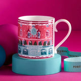 Fortnum & Mason フォートナム＆メイソン ピカデリー・ハウス クリスマス ストア ビルディング &ナイルの水色 ストライプ マグカップ ファインボーンチャイナ 陶磁器 英国製 ＆ ワイルドガーデン ティータオル ３点セット