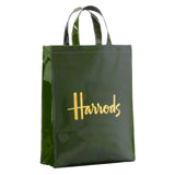 Harrods ハロッズ ゴールドロゴ x シグネチャー グリーン 圧倒的な存在感 定番 人気 クラシックデザイン 雨の日 ビニール Mサイズ ミディアム トートバッグ ハンドバッグ ショッピングバッグ エコバッグ Gold Logo Medium