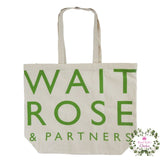 英国 Waitrose [ウェイトローズ] グリーン ロゴ 横長 ラージ キャンバス ショルダーバッグ 耐重量10kg エコバッグ